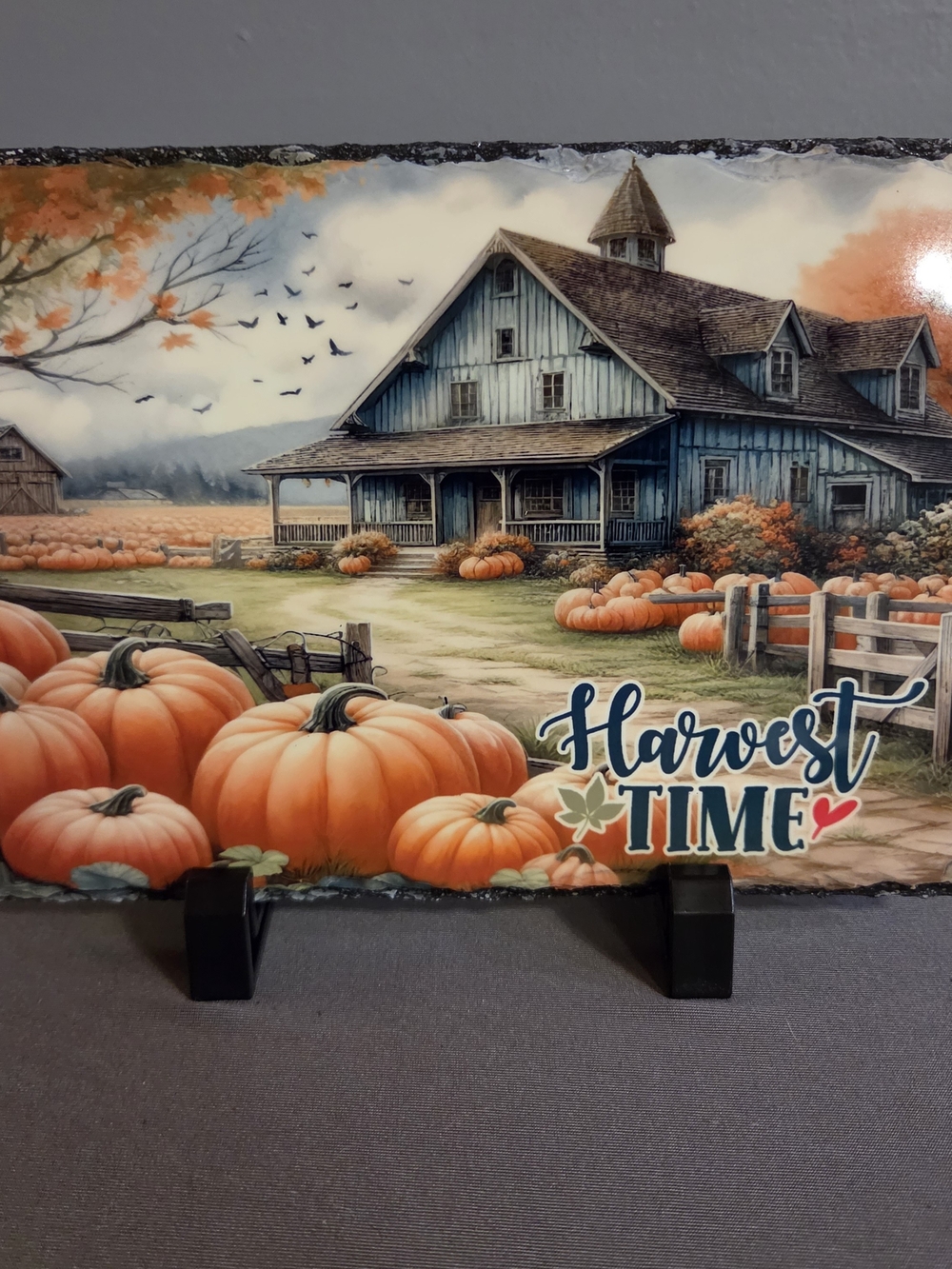 Harvest Time Pumpkin Farm Fall Slate Plaque Autumn Decor 8x6